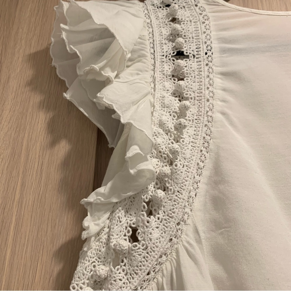Sea New York White Pleated Ruffle Sleeve Blouse - 8 - Picture 6 of 15